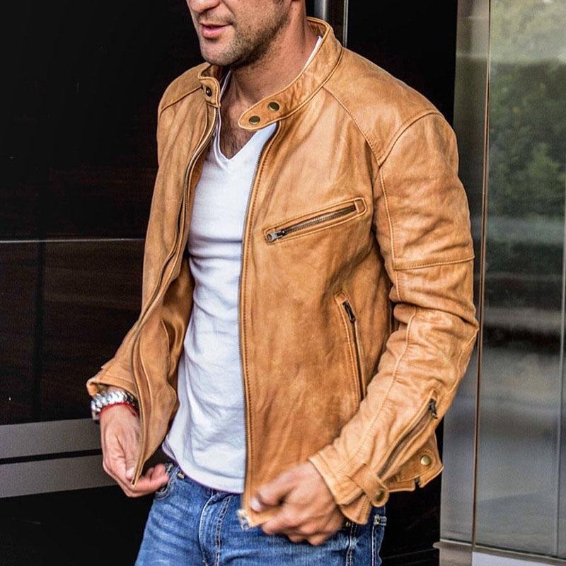 aldorian™-Stand-up collar Leather Jacket