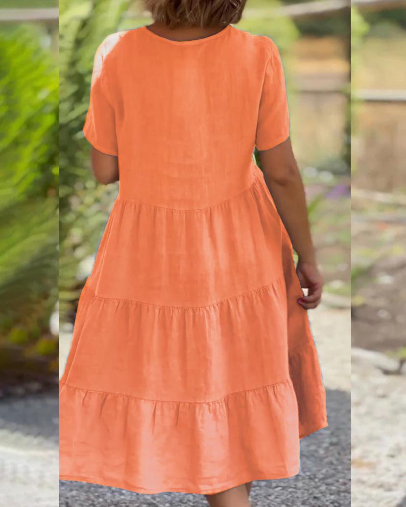 aldorian™-Cotton linen v-neck solid color dress - buy 2 free shipping