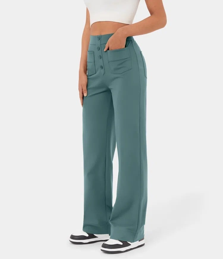 aldorian™-🔥High Waisted Button Multiple Pockets Straight Leg Casual Pants