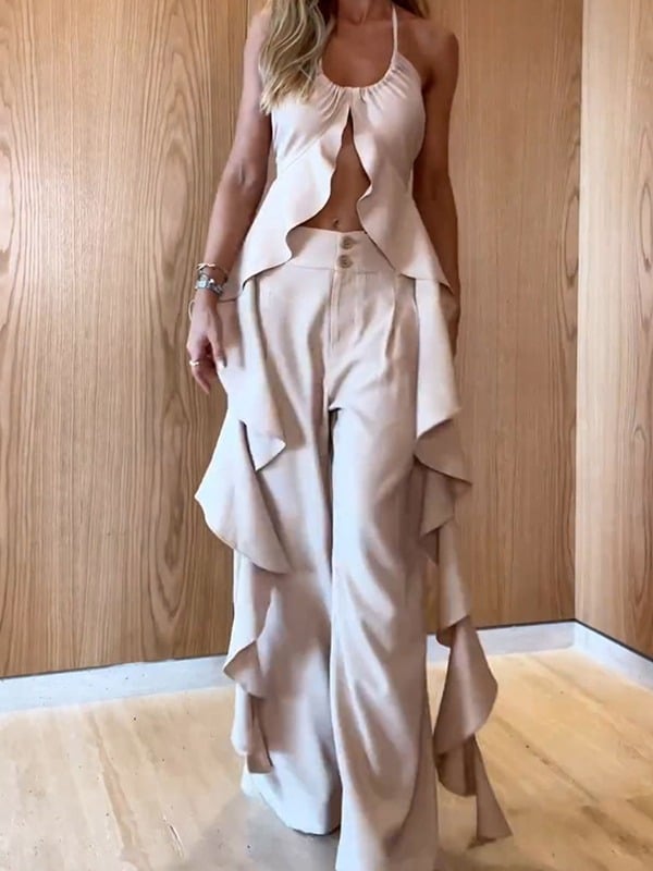 aldorian™-Sleeveless solid color long two-piece set