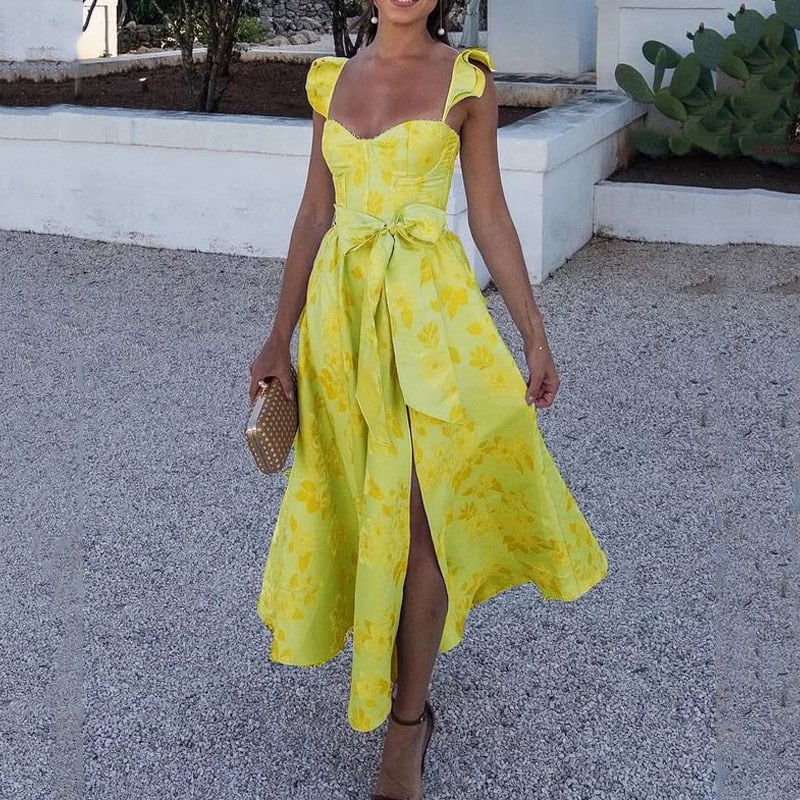 aldorian™-Butterfly Sleeve Printed Waist Tie Dress