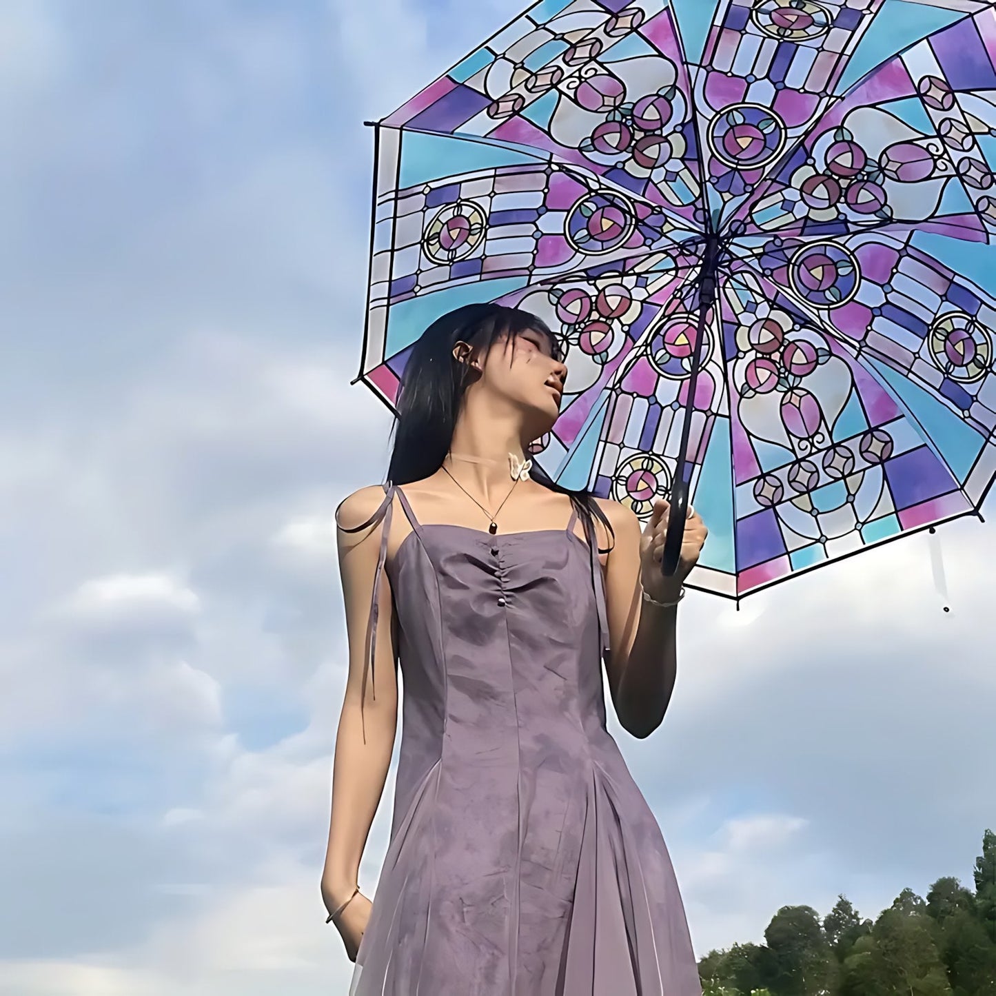 aldorian™-🔥Vintage Stained Glass Automatic Umbrella