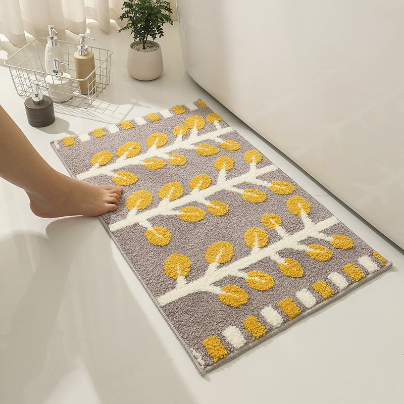 Grey and Green Leaves Rows of Trees Bath Mat