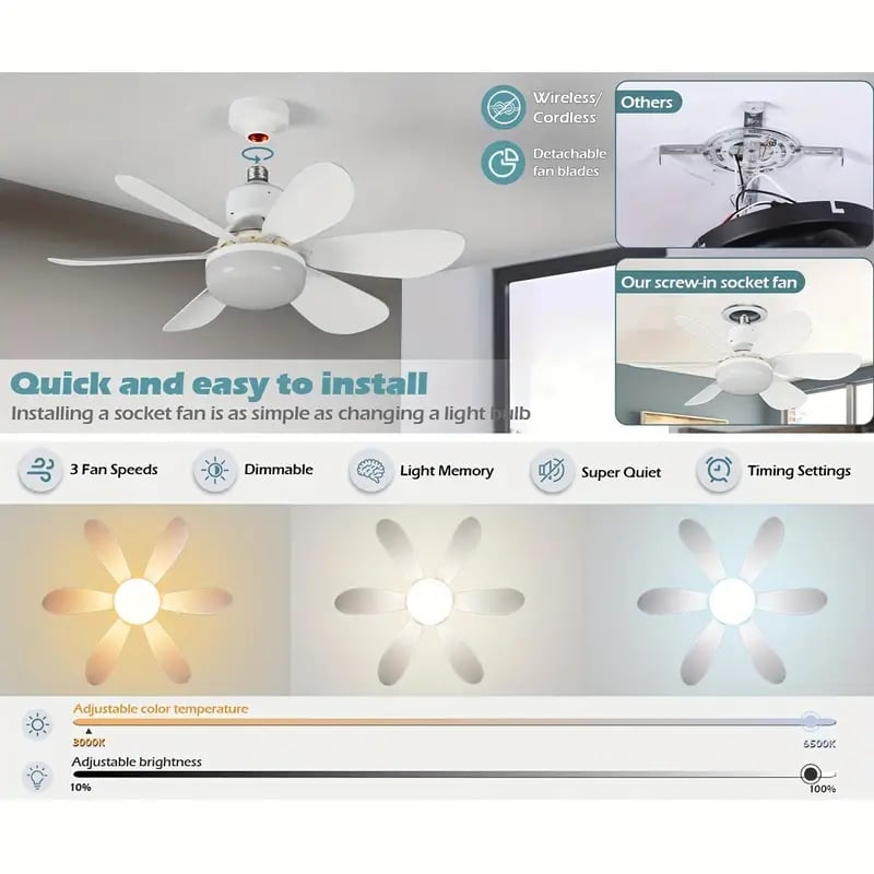 aldorian™-Bright Cool Ceiling Socket Fan & Light with Remote