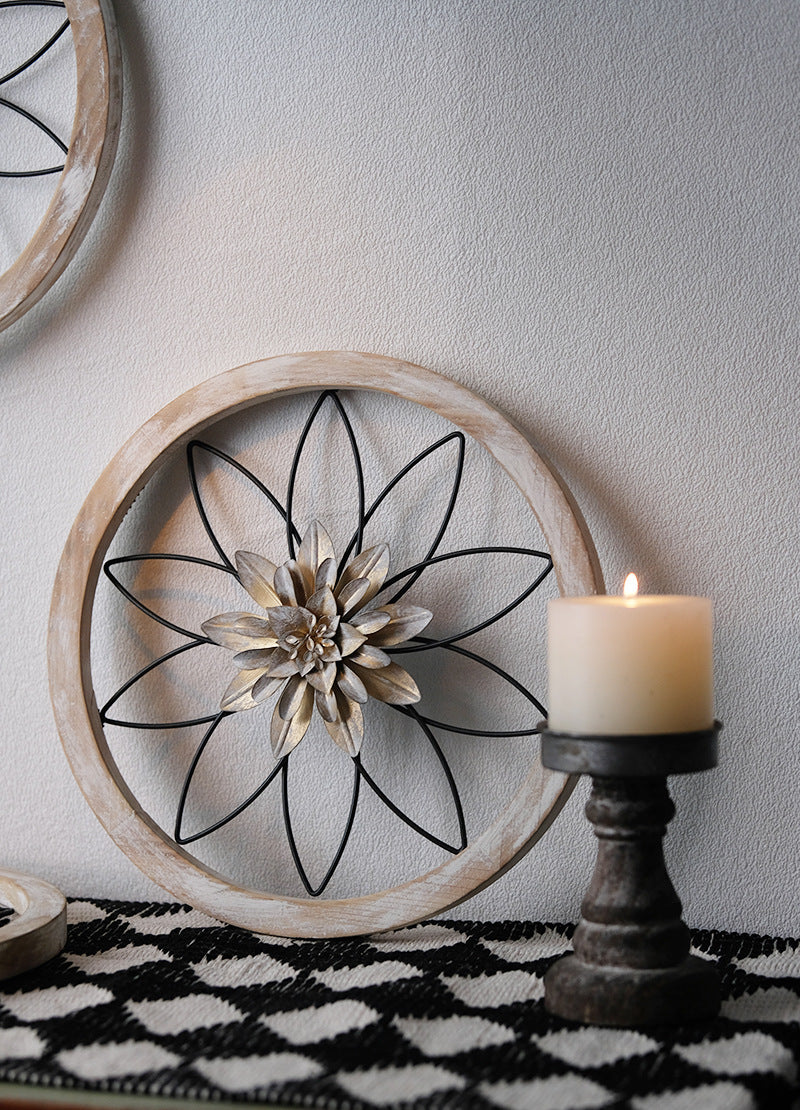 aldorian™-3-Piece Round Farmhouse Wall Decor Set | Rustic Wood & Metal Art | Interchangeable Flowers | Living Room, Bedroom, Kitchen, Bathroom Décor