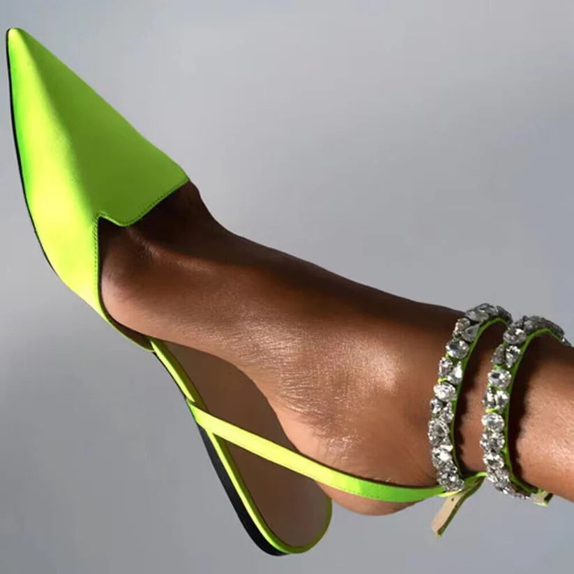 aldorian™-2024 Summer Glam Crystal Pointed Toe Flat Slide Sandals Fashionable Ankle Strap Shoe