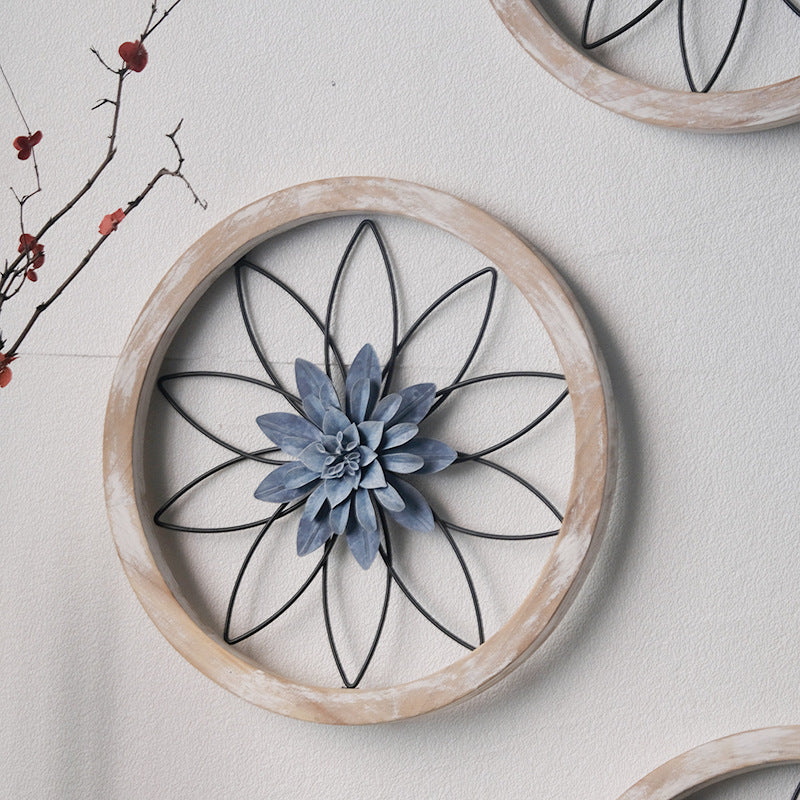 aldorian™-3-Piece Round Farmhouse Wall Decor Set | Rustic Wood & Metal Art | Interchangeable Flowers | Living Room, Bedroom, Kitchen, Bathroom Décor
