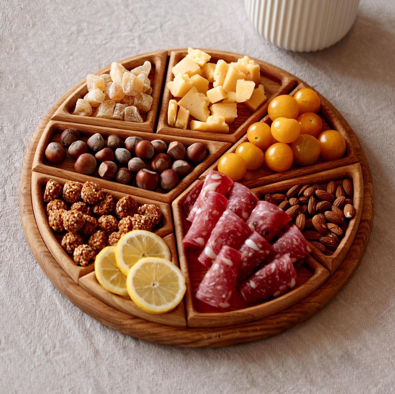 aldorian™-Puzzle Serving Tray - Oak Wood with Removable Compartments