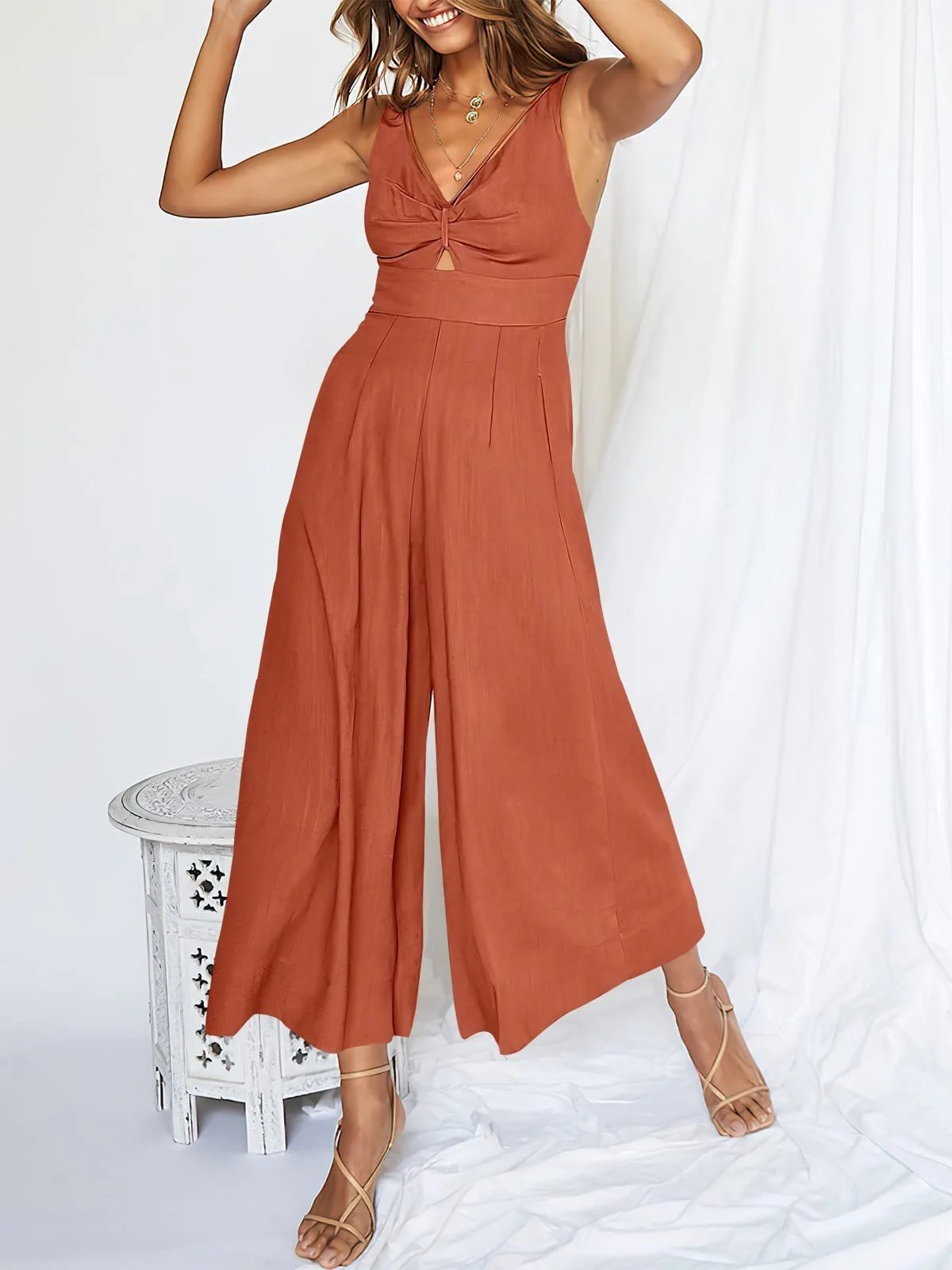 aldorian™-2024 New V Neck Cutout Wide Leg Jumpsuits(❤️Buy 2 Free Shipping❤️)
