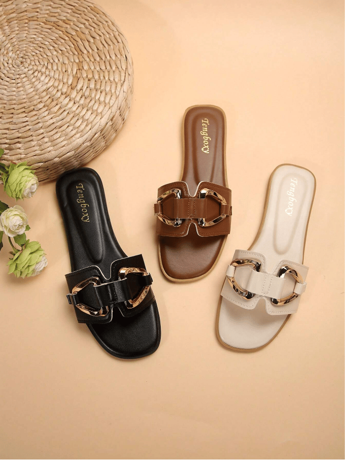 aldorian™-New Arrival: Women's Slip-On Flat Sandals with Metal Buckle – Perfect for Spring & Summer!