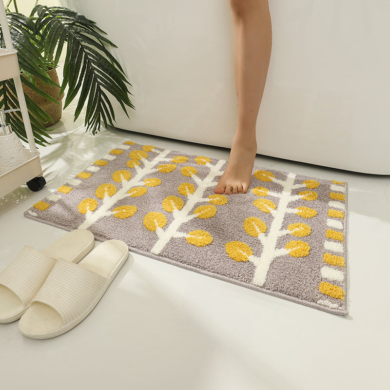Grey and Green Leaves Rows of Trees Bath Mat