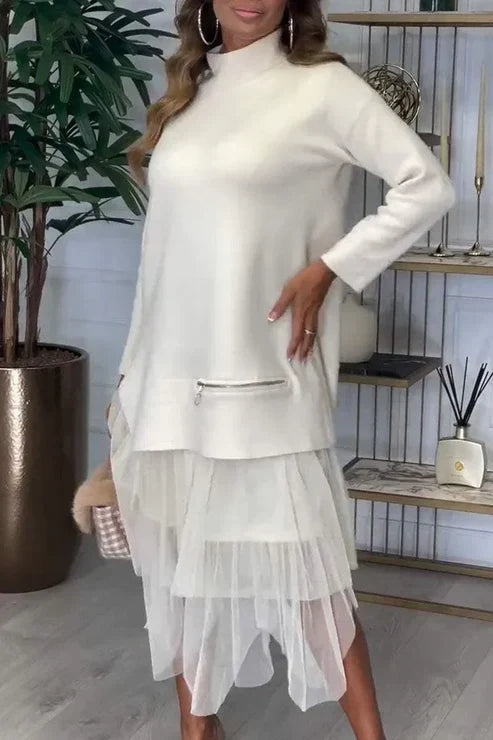 aldorian™-🎉 Two-Piece Set: Long Sleeve Top and Tulle Skirt for Women