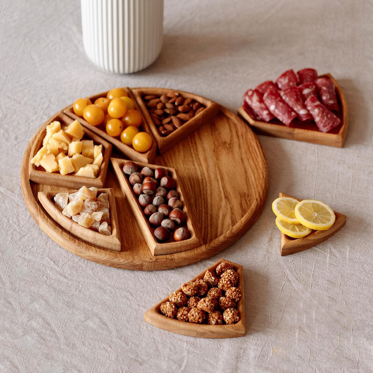 aldorian™-Puzzle Serving Tray - Oak Wood with Removable Compartments