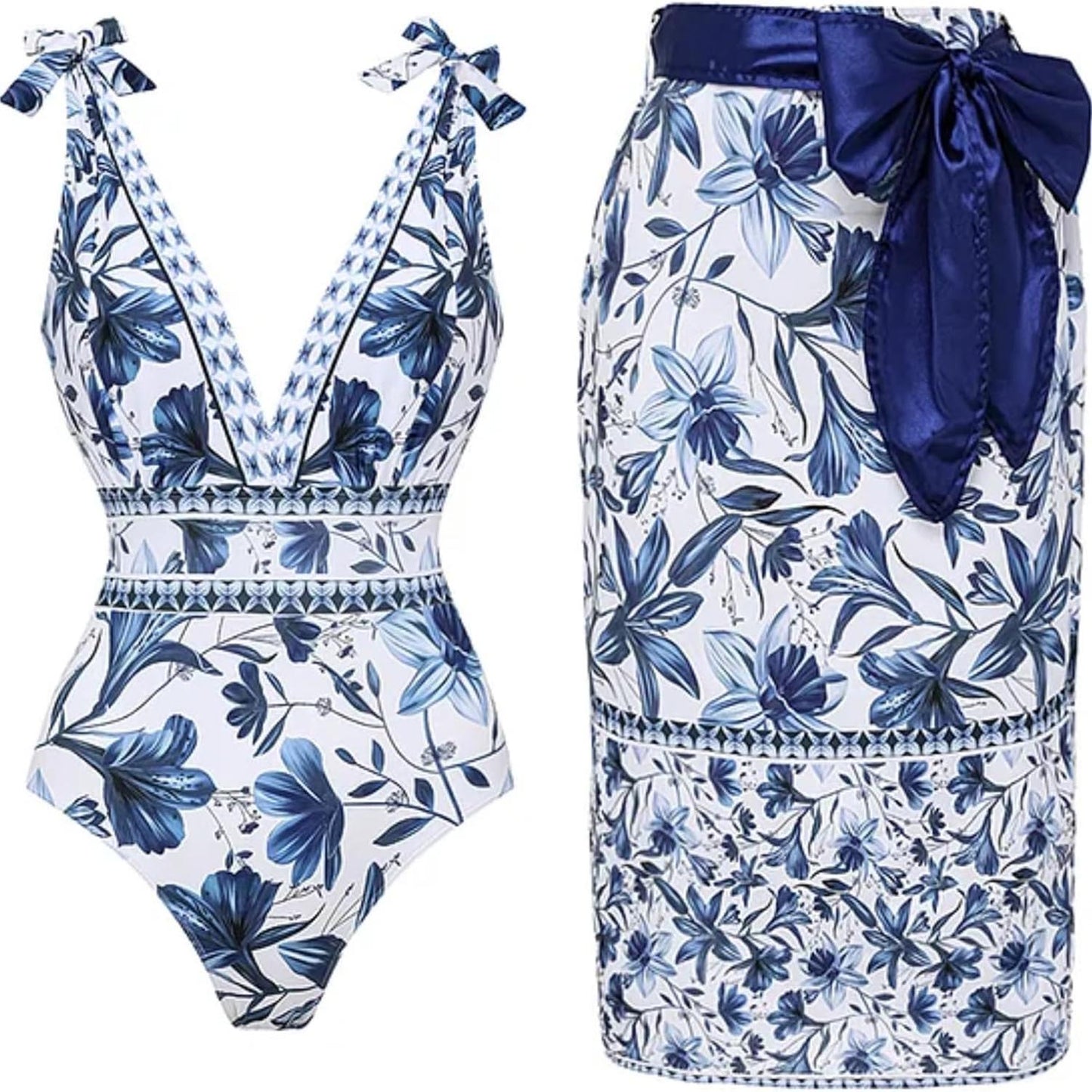 aldorian™-Women's Adjustable Shoulder Floral Print One Piece Swimsuit with Skirt/Sarong (Buy 2 Free Shipping)