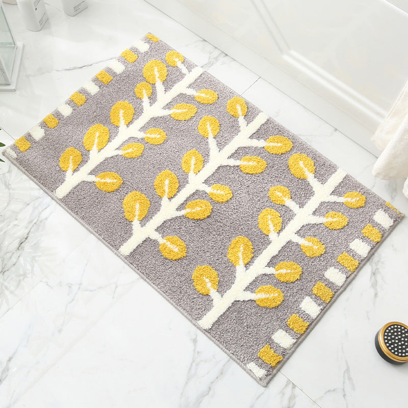 Grey and Green Leaves Rows of Trees Bath Mat