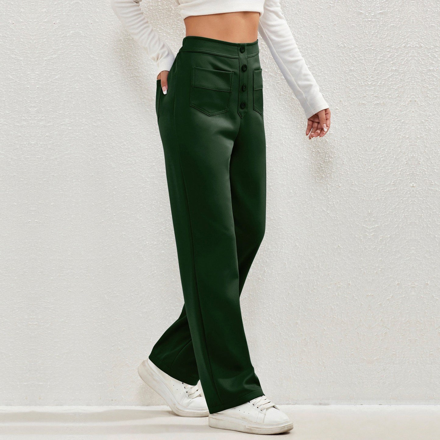 aldorian™-🔥High Waisted Button Multiple Pockets Straight Leg Casual Pants