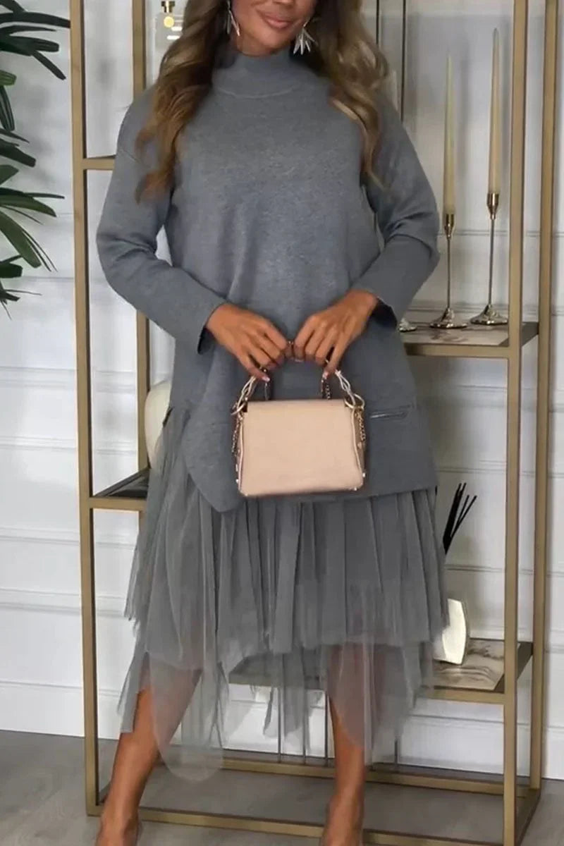 aldorian™-🎉 Two-Piece Set: Long Sleeve Top and Tulle Skirt for Women