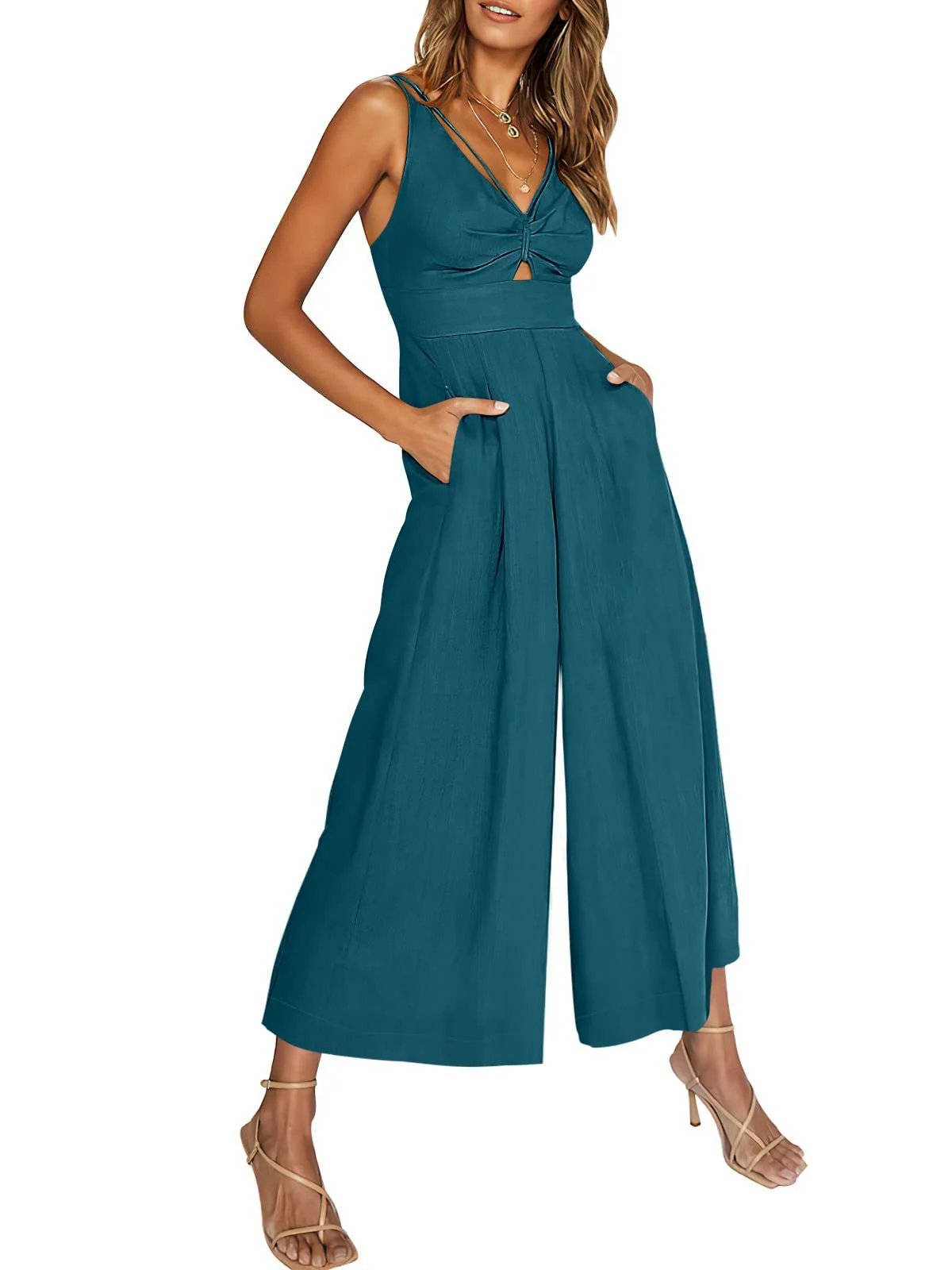 aldorian™-2024 New V Neck Cutout Wide Leg Jumpsuits(❤️Buy 2 Free Shipping❤️)