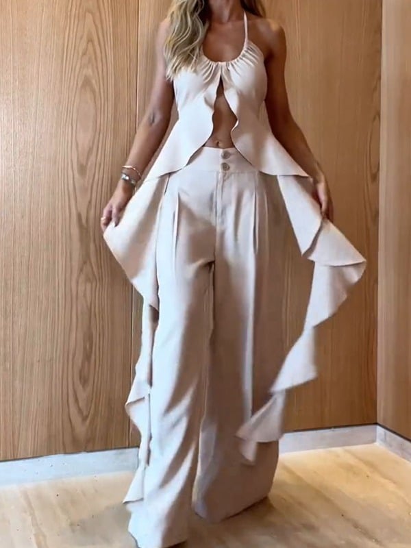 aldorian™-Sleeveless solid color long two-piece set