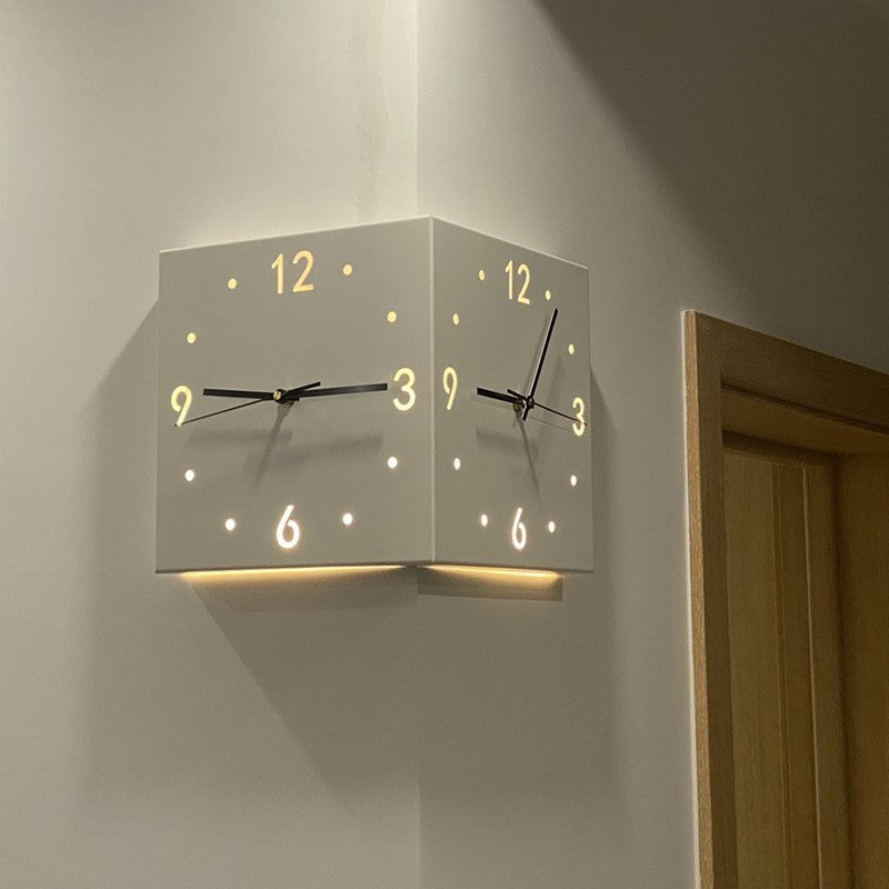 aldorian™-🎈New living room corner double-sided luminous creative clock wall lamp