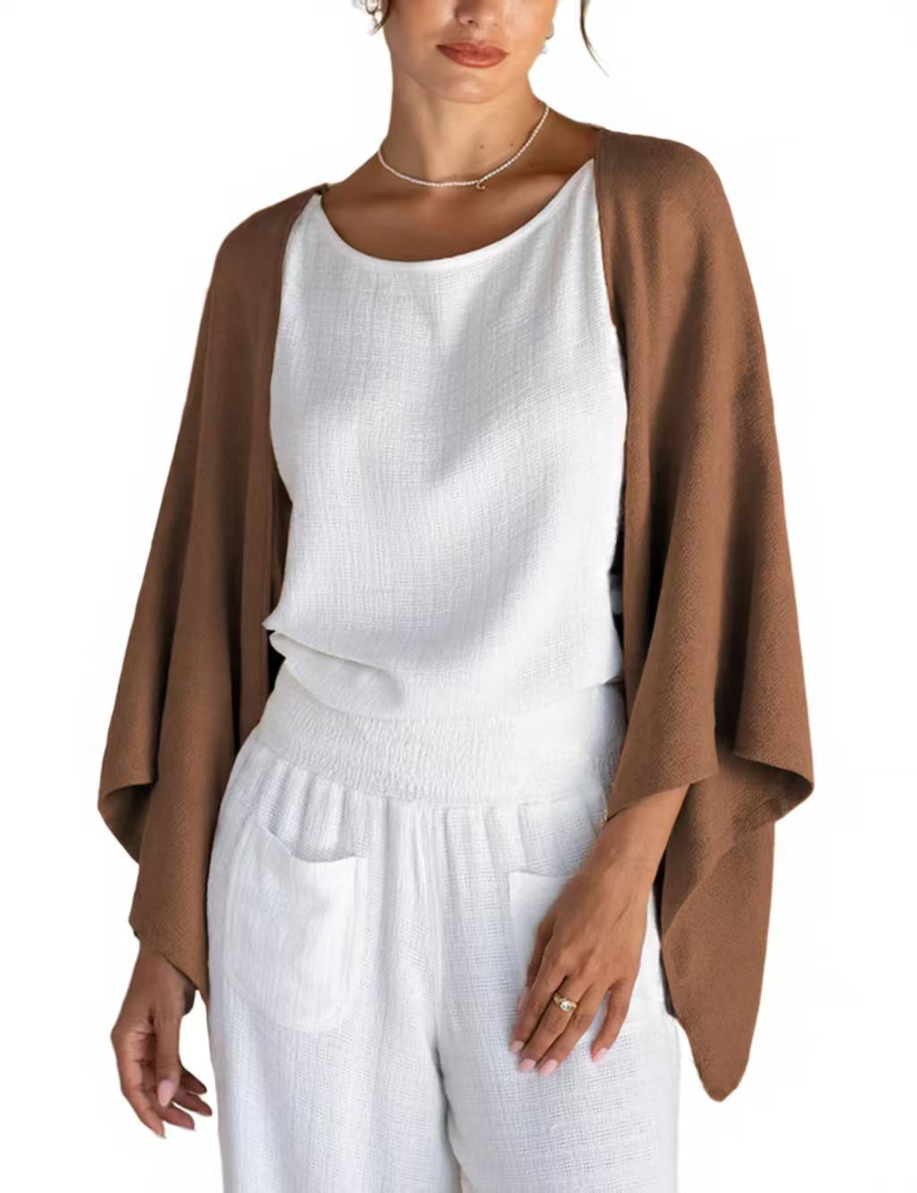 Women's 3/4 Sleeve Front-Open Loose Shawl