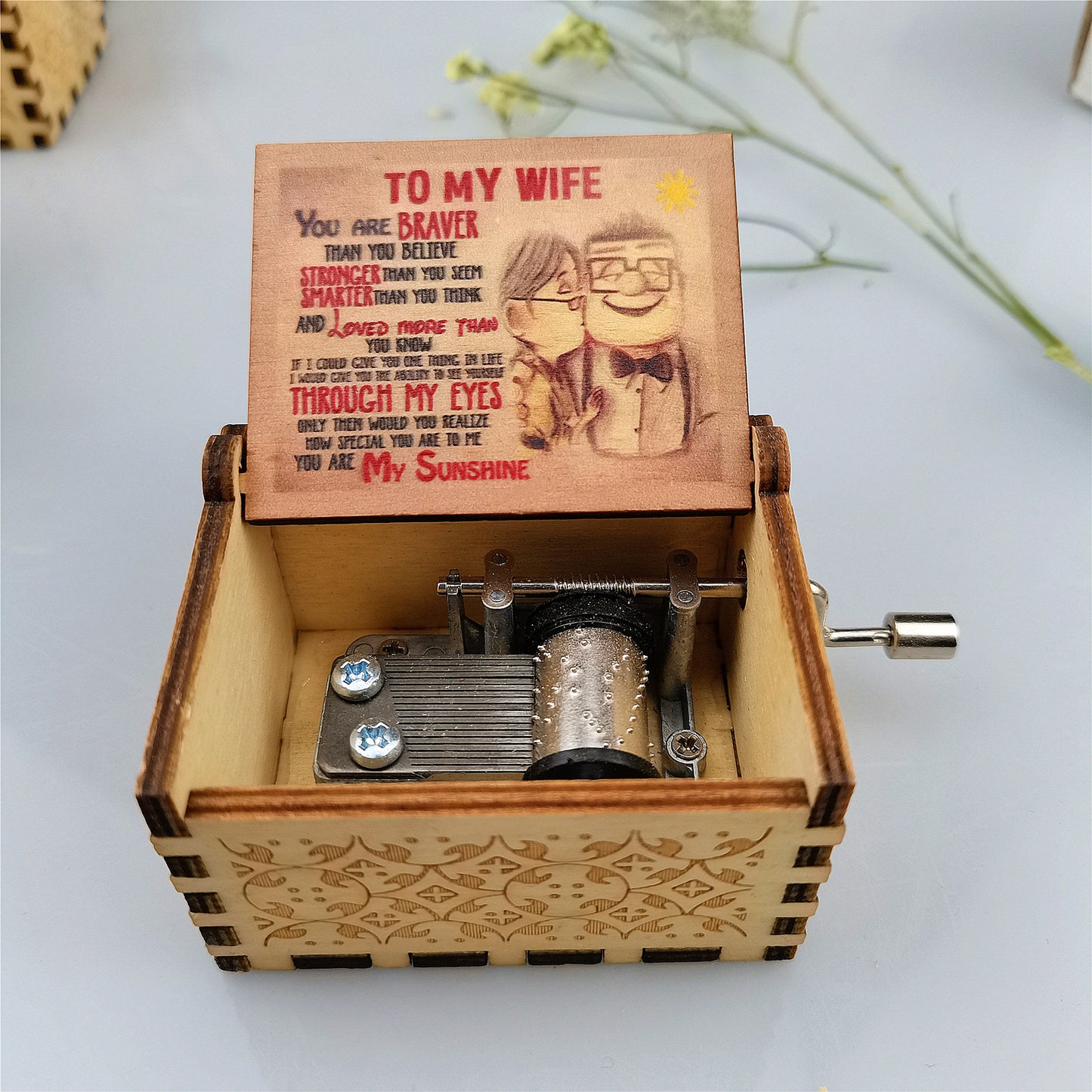 aldorian™-Vintage Classical Sunshine Wooden Hand Crank Music Box - Exquisite Carving, Eight Tones Playing Time