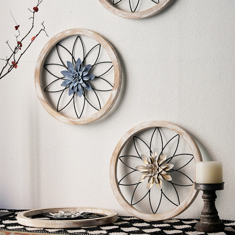 aldorian™-3-Piece Round Farmhouse Wall Decor Set | Rustic Wood & Metal Art | Interchangeable Flowers | Living Room, Bedroom, Kitchen, Bathroom Décor