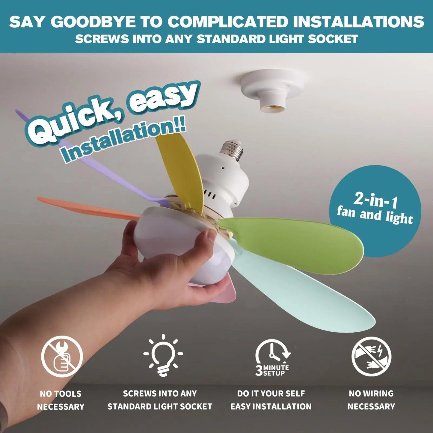 aldorian™-Bright Cool Ceiling Socket Fan & Light with Remote