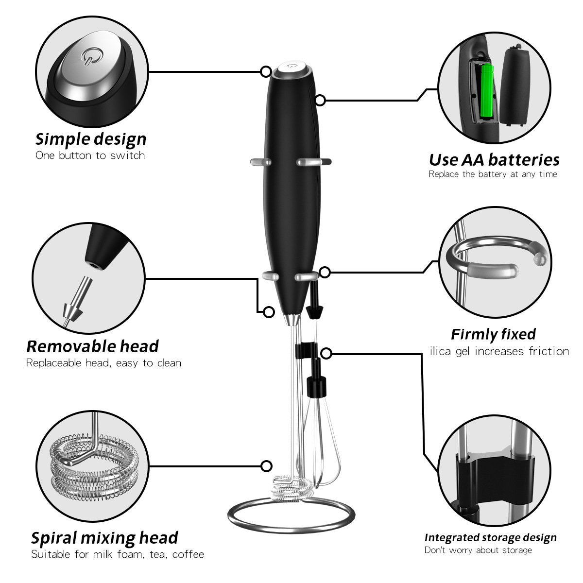 aldorianā¢-Milk Frother Handheld With Stand(Various collection colors)