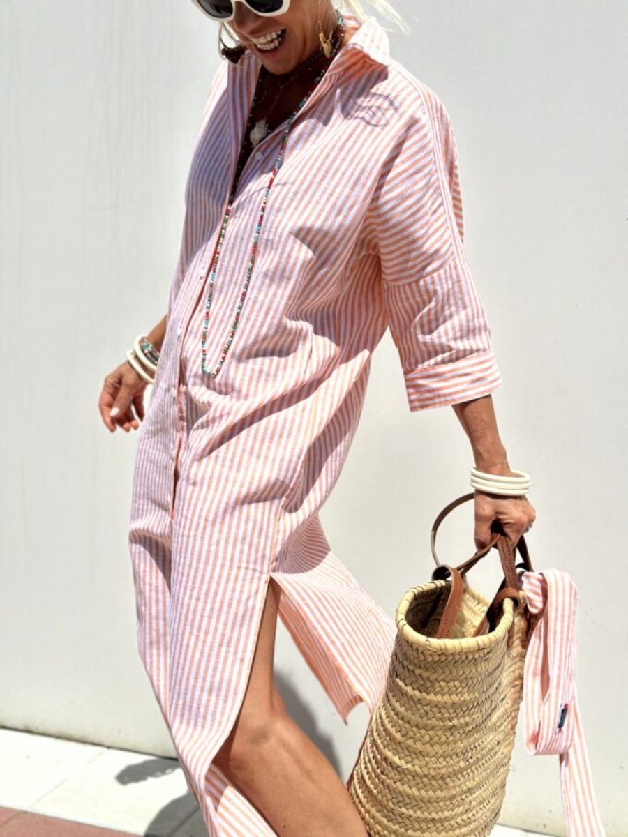 aldorian™-Classic Striped Lace-Up Shirt Dress