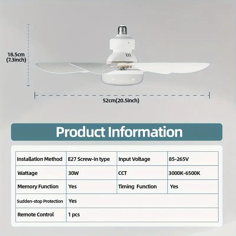 aldorian™-Bright Cool Ceiling Socket Fan & Light with Remote