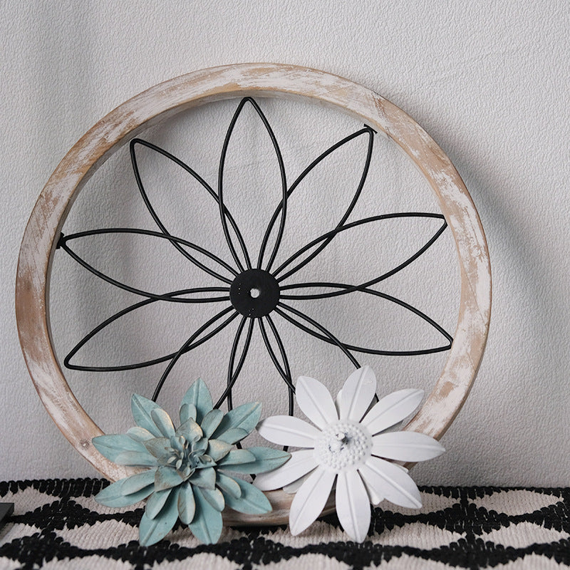 aldorian™-3-Piece Round Farmhouse Wall Decor Set | Rustic Wood & Metal Art | Interchangeable Flowers | Living Room, Bedroom, Kitchen, Bathroom Décor