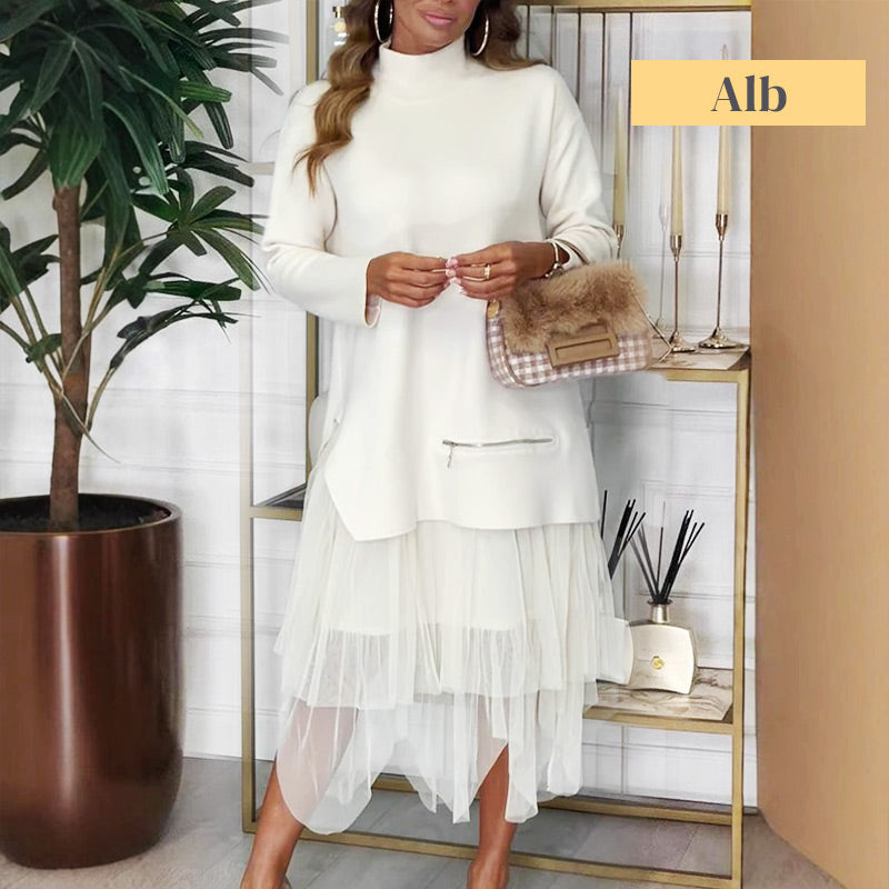 aldorian™-🎉 Two-Piece Set: Long Sleeve Top and Tulle Skirt for Women