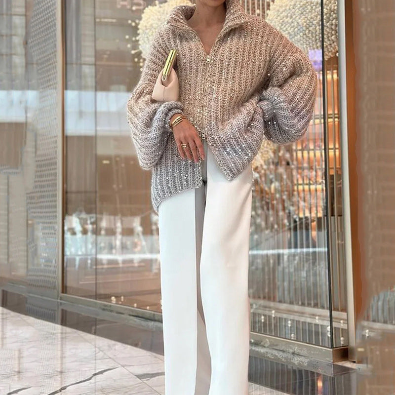 aldorian™-Christmas Promotion-Knitted sweater jacket with solid color sequins
