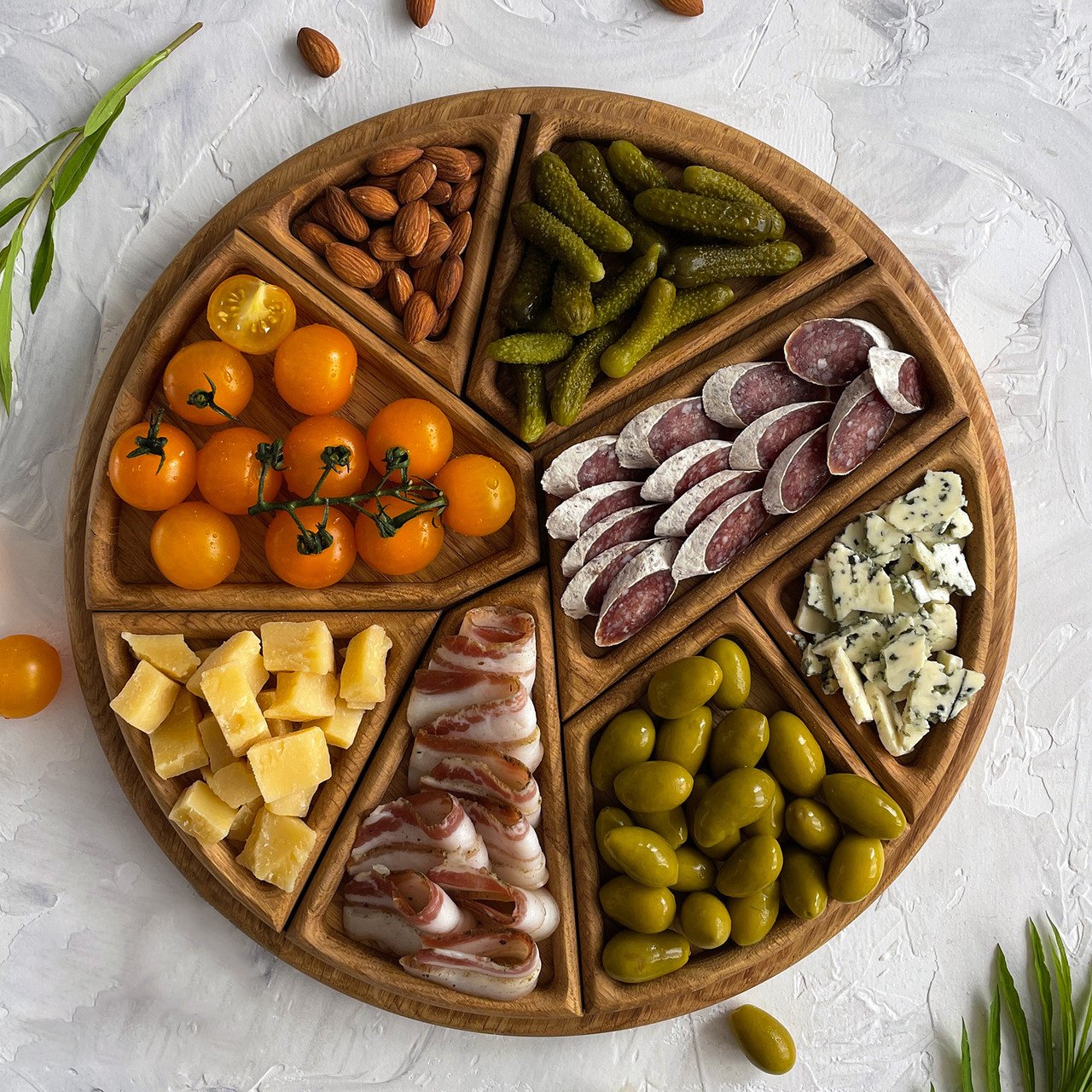 aldorian™-Puzzle Serving Tray - Oak Wood with Removable Compartments