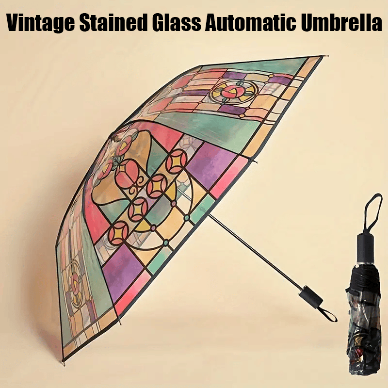 aldorian™-🔥Vintage Stained Glass Automatic Umbrella