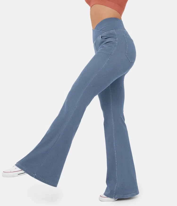 aldorian™-Stretchy Denim High Waisted Crossover Flare Pants (Buy 2 Free Shipping)