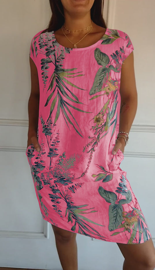 aldorian™-Women's Cotton & Linen Round Neck Printed Dress
