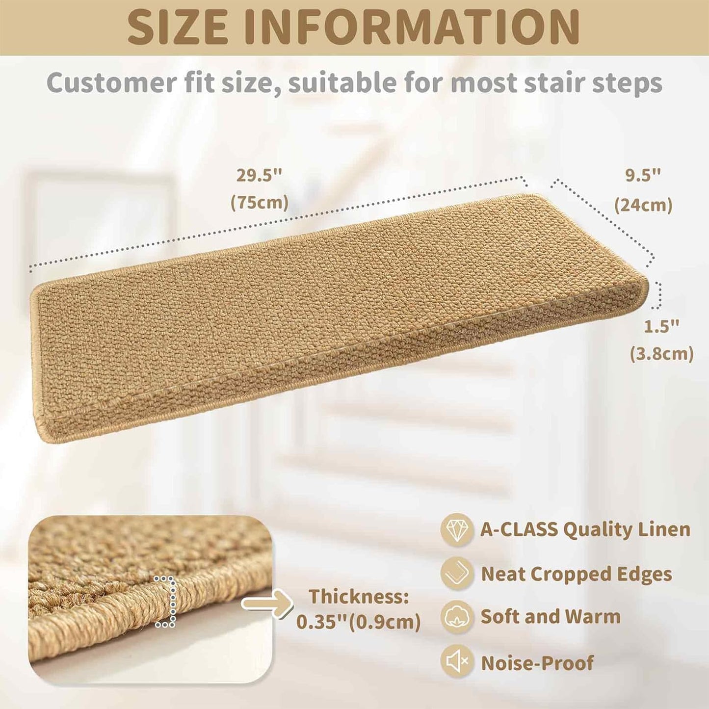 aldorian™-Self Adhesive Imitation Sisal Indoor Stair Runner Rugs Cover Mat