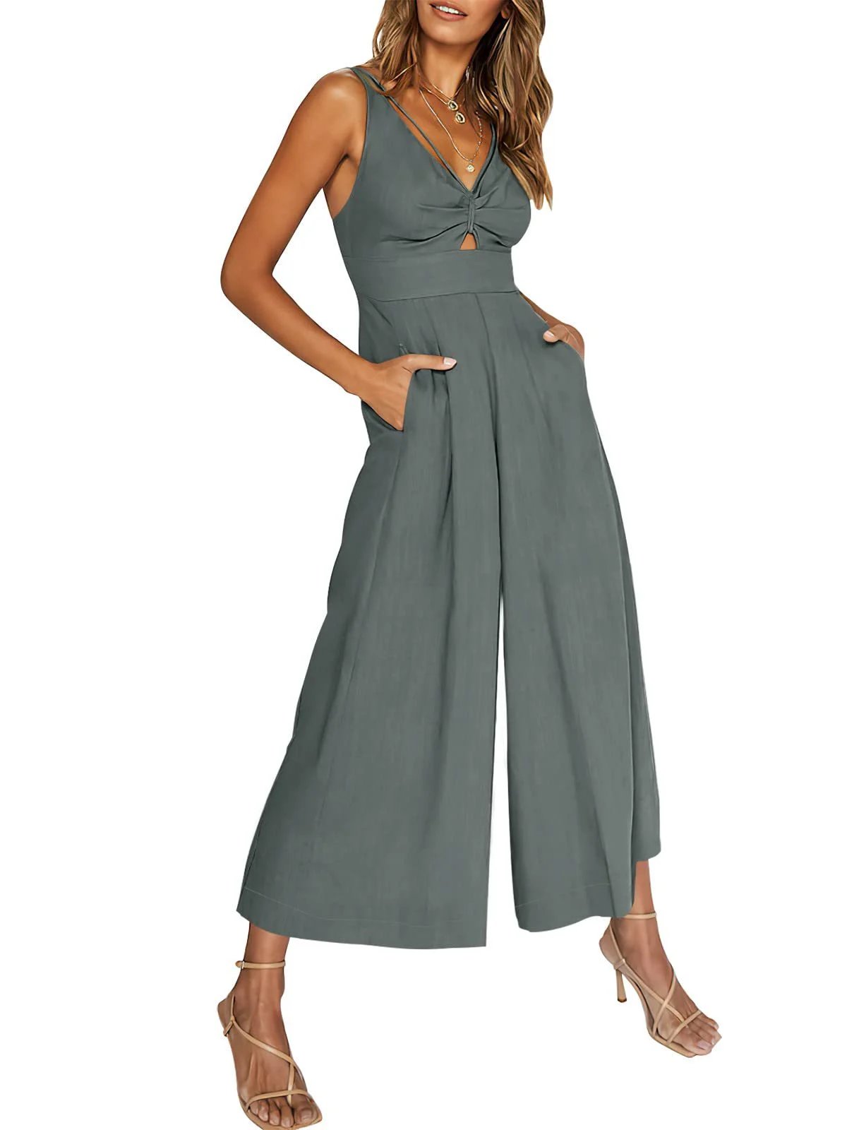 aldorian™-2024 New V Neck Cutout Wide Leg Jumpsuits(❤️Buy 2 Free Shipping❤️)