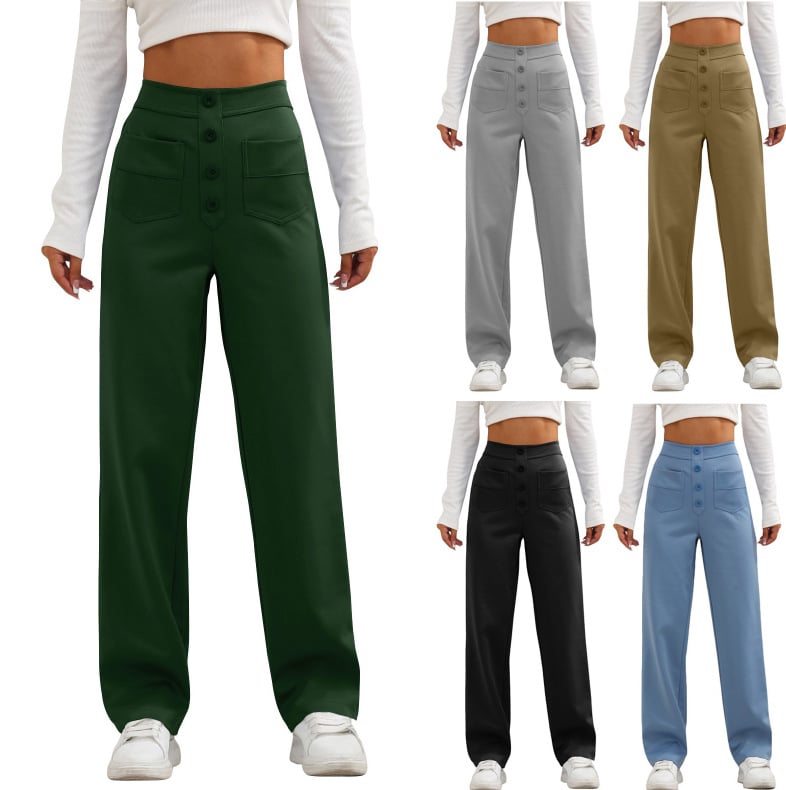 aldorian™-🔥High Waisted Button Multiple Pockets Straight Leg Casual Pants