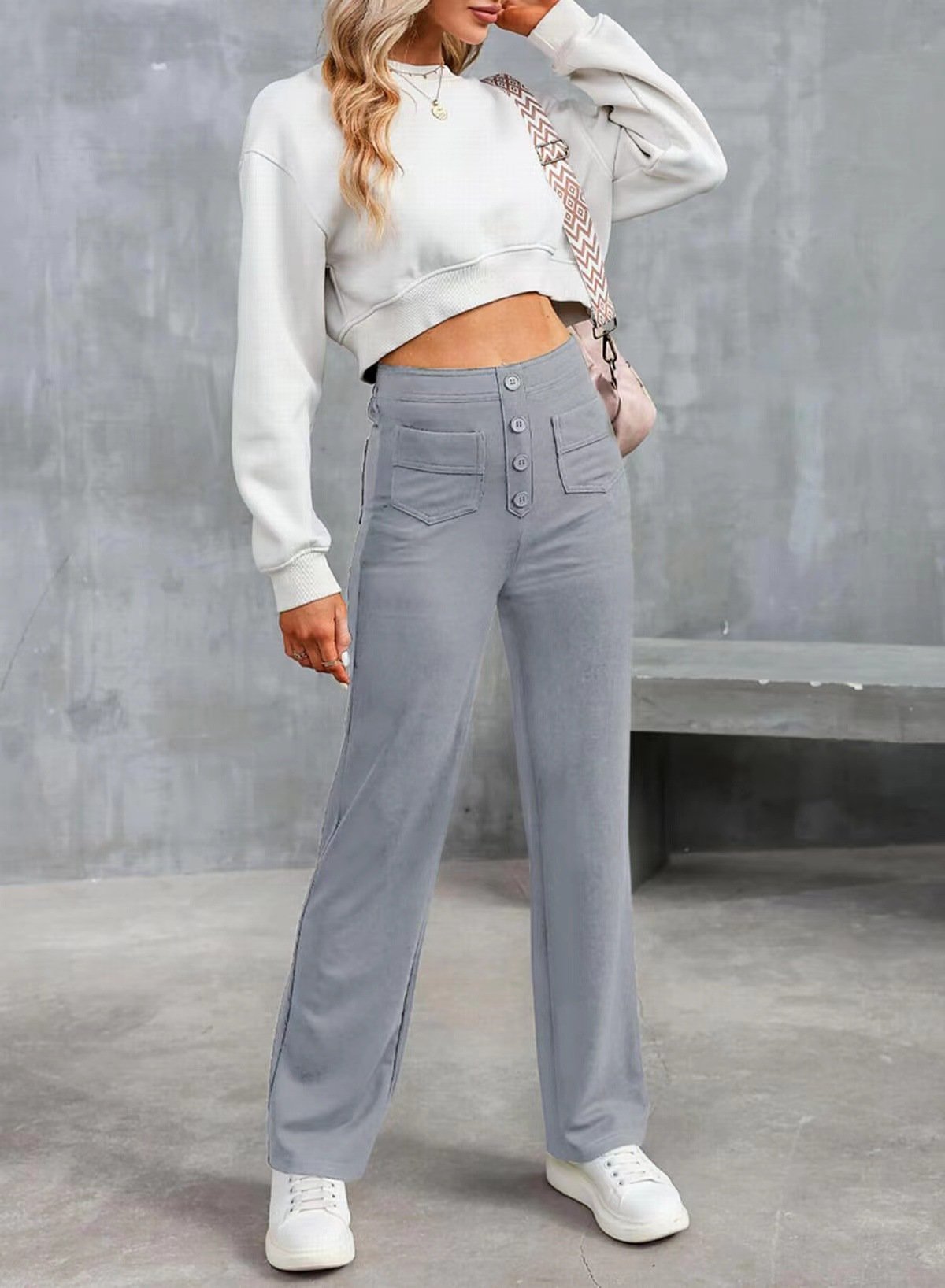 aldorian™-🔥High Waisted Button Multiple Pockets Straight Leg Casual Pants