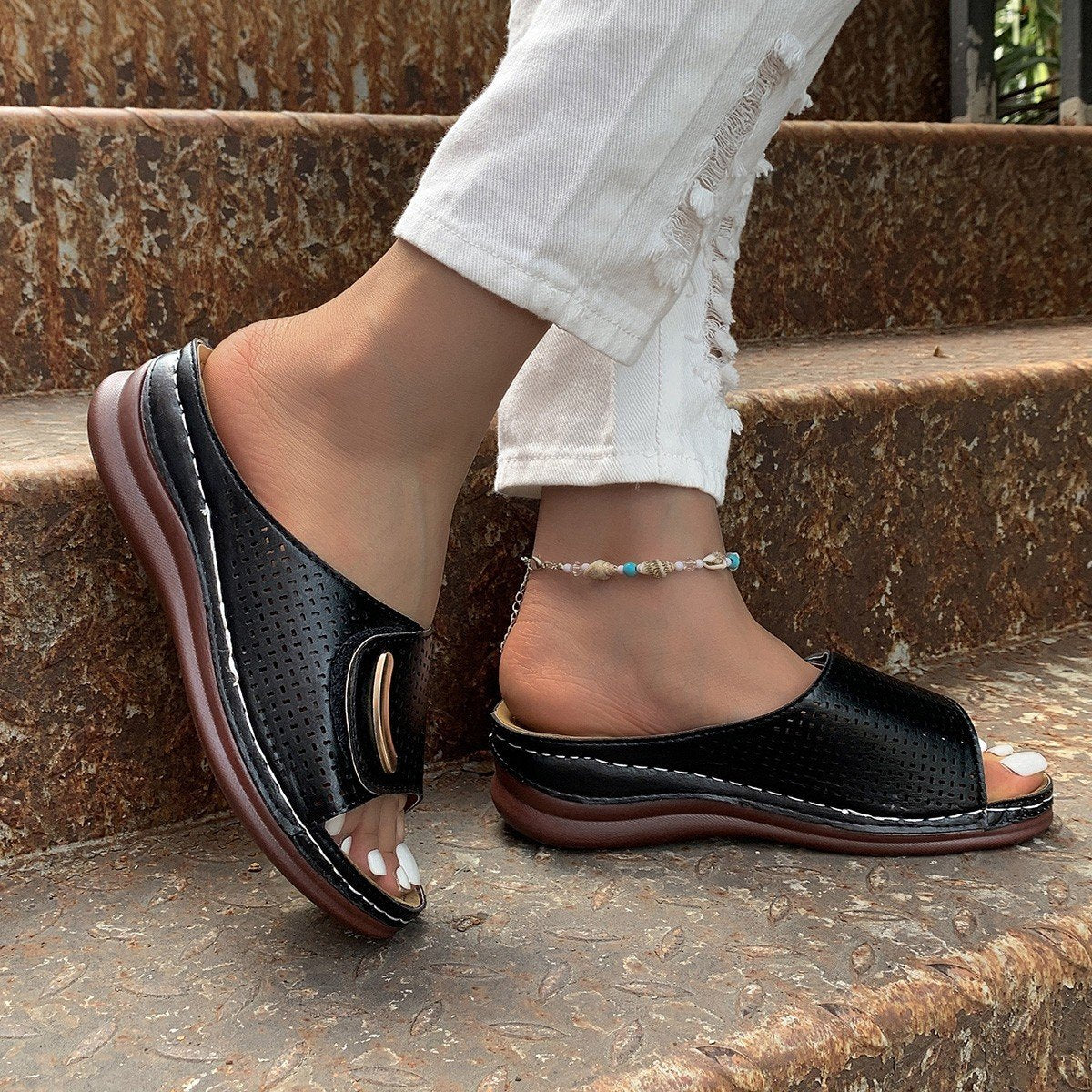 aldorian™-🔥Peep Toe Hollow Out Orthopedic Slippers