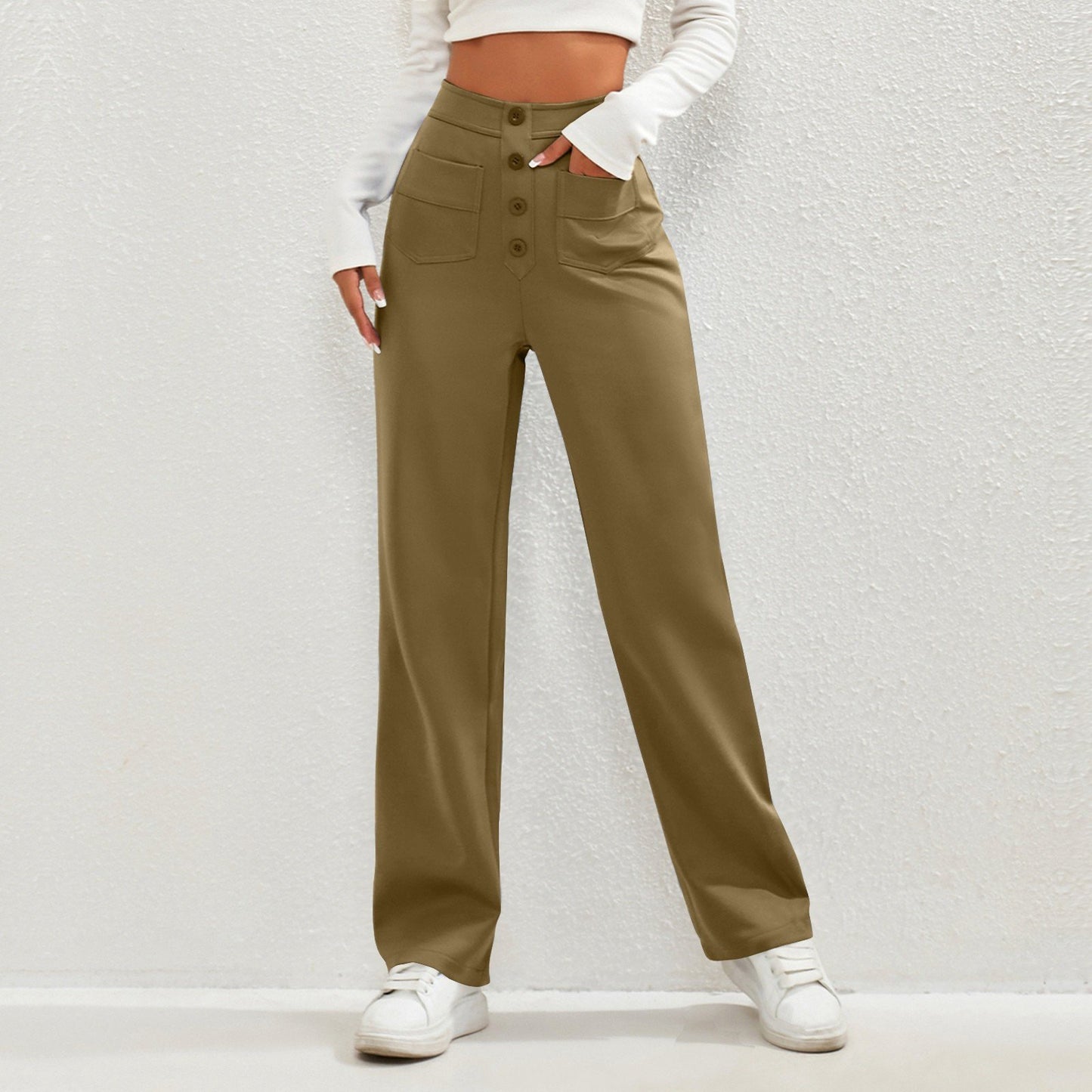 aldorian™-🔥High Waisted Button Multiple Pockets Straight Leg Casual Pants