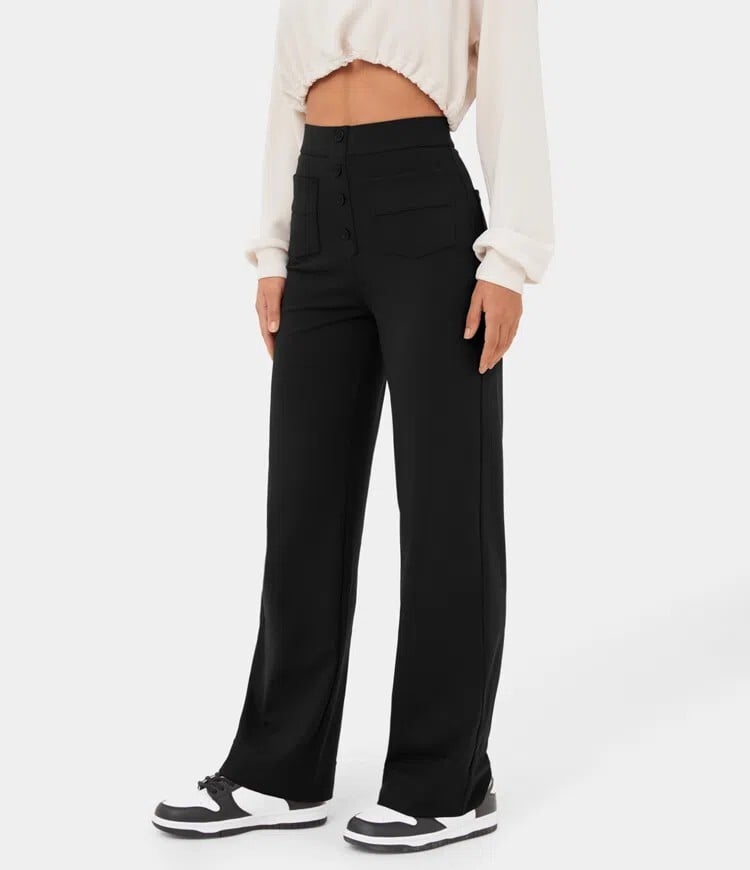 aldorian™-🔥High Waisted Button Multiple Pockets Straight Leg Casual Pants