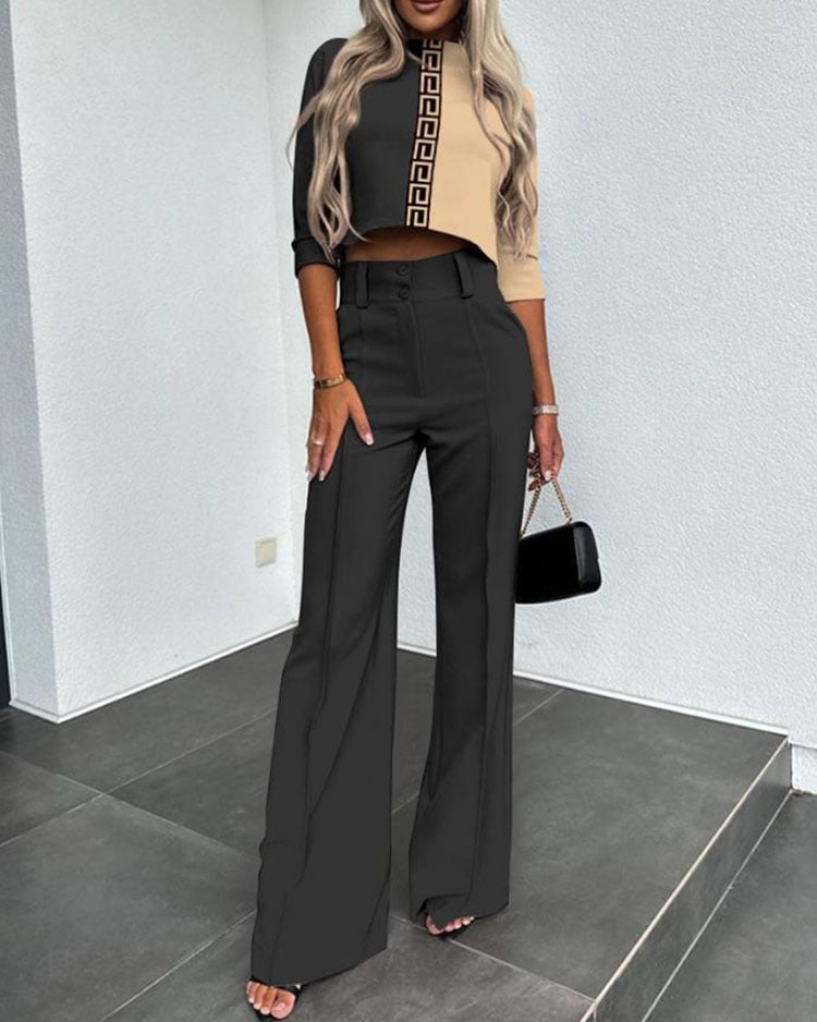 aldorian™-Solid Color Jacket & High Waist Straight Pants Set (Buy 2 Free shipping)