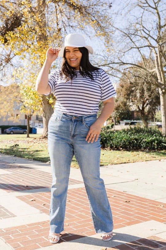 aldorian™-Blue Mid-Rise Tummy Tuck Bootcut Jeans(Buy 2 Free Shipping)