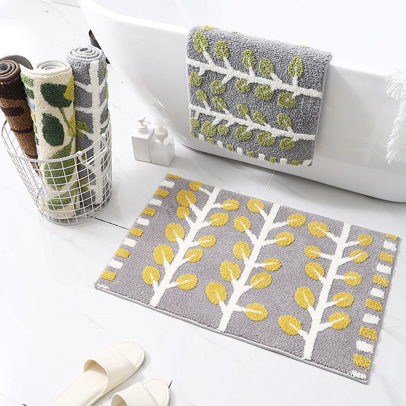 Grey and Green Leaves Rows of Trees Bath Mat