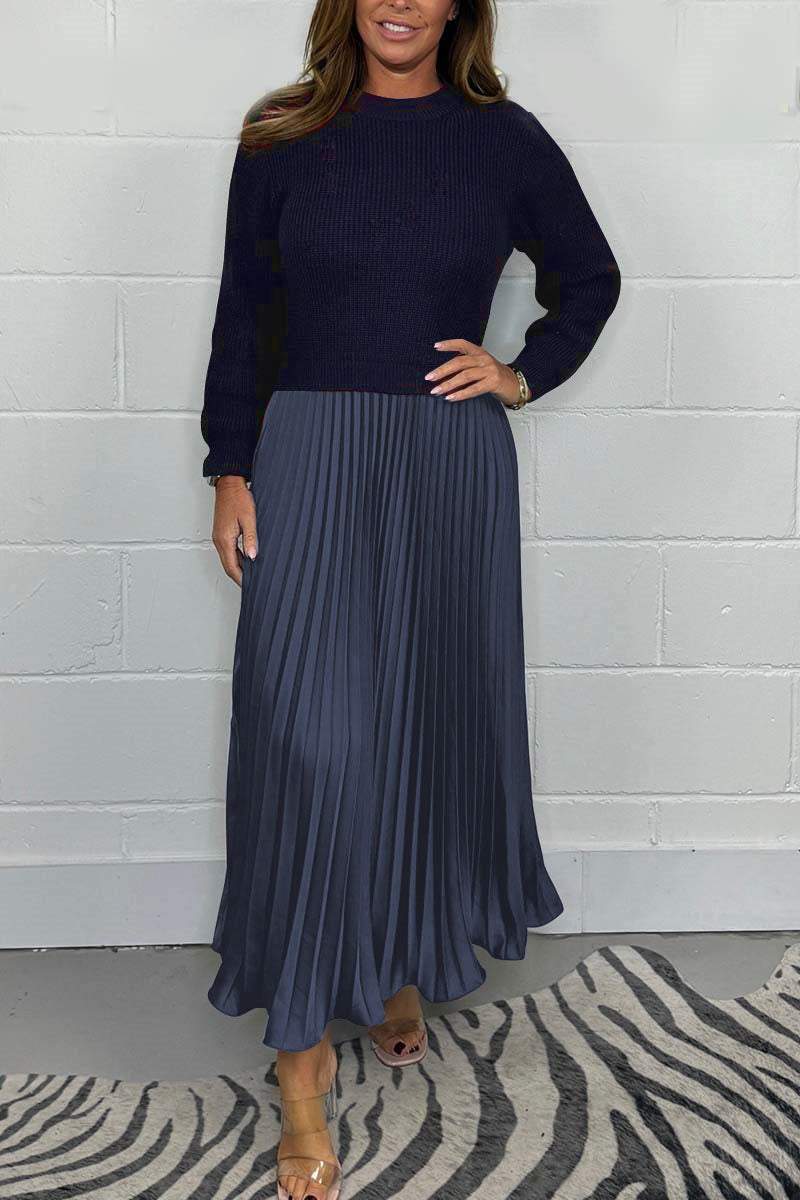 aldorian™-🔥Women’s Stylish and Elegant Round-neck Pleated Dress