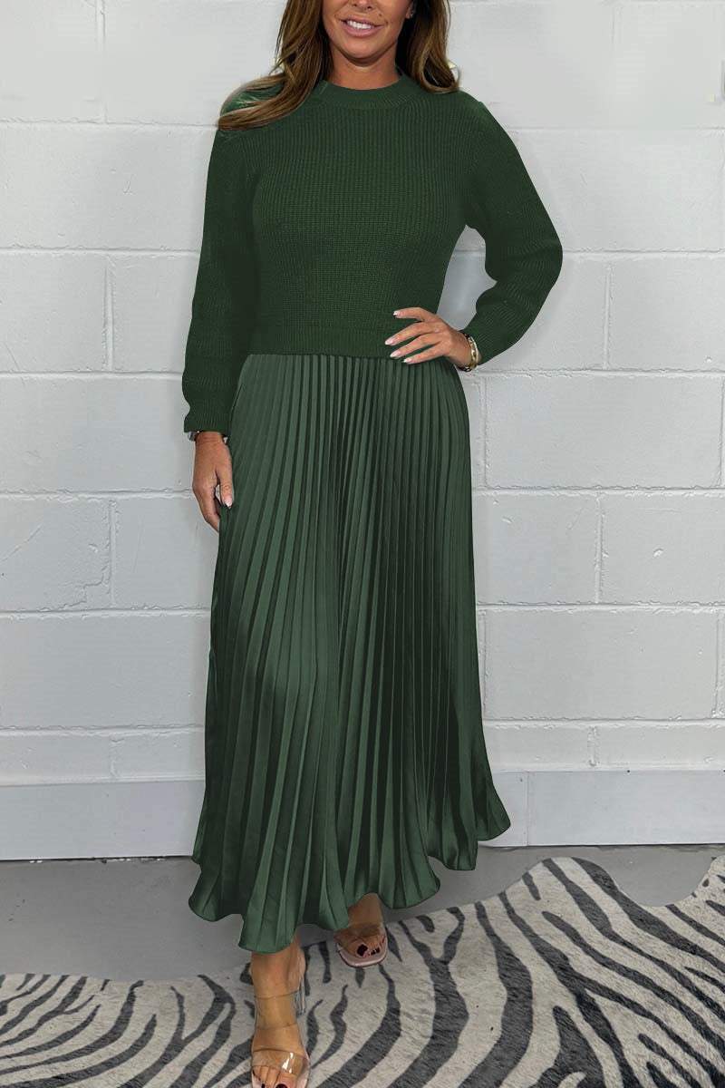 aldorian™-🔥Women’s Stylish and Elegant Round-neck Pleated Dress